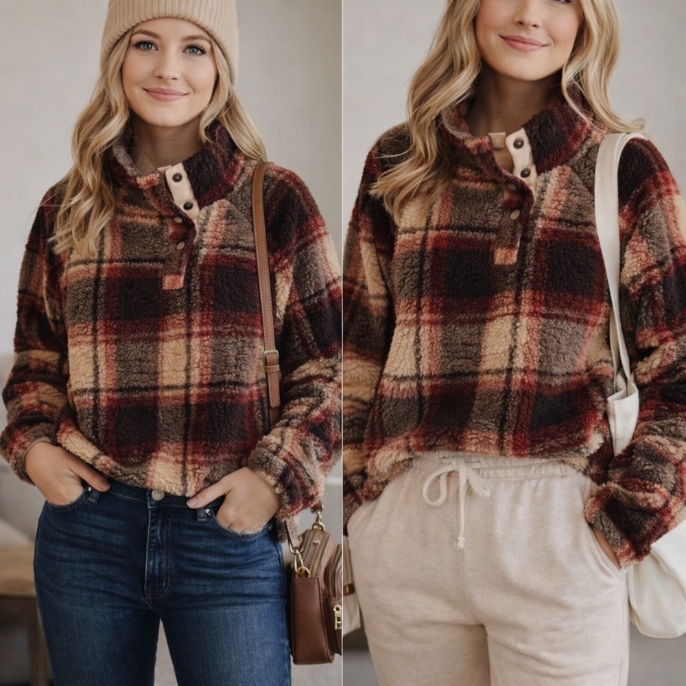 Plaid Cowl Neck Sweater